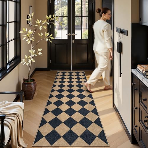 Checkered Easy Jute Non Slip Kitchen Runner