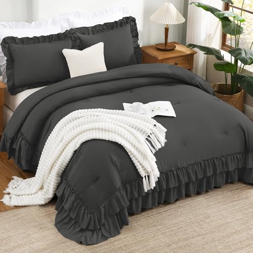 Dark Grey Ruffle Comforter Set King