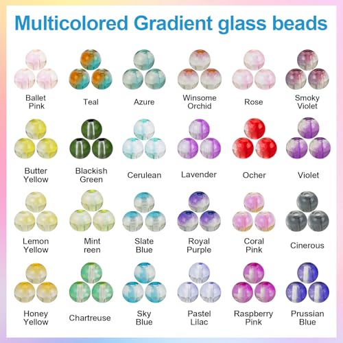 24 Colors 1200PCS Transparent Gradient Glass Beads Kit (1200 Count)