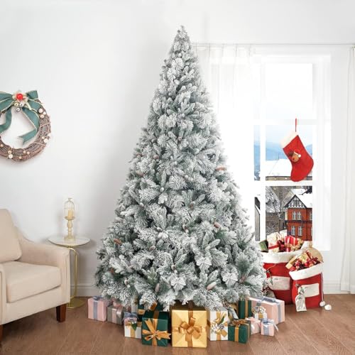 Glasgow 7.5ft Frosted Prelit Artificial Christmas Tree with Pine Cones