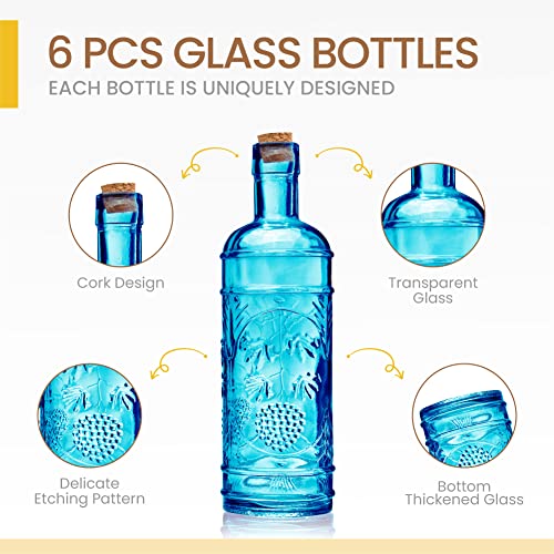 Assorted Blue Glass Bottles with Corks (6 Count)
