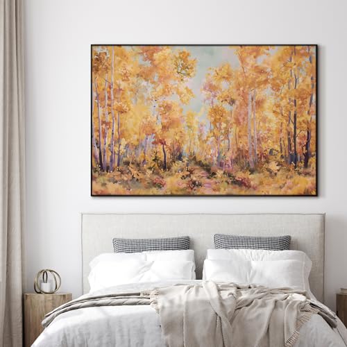 46"x72" Extra Large Framed Wall Art Golden Autumn Forest Path with Vibrant Foliage for Home Living Room Bedroom Decor