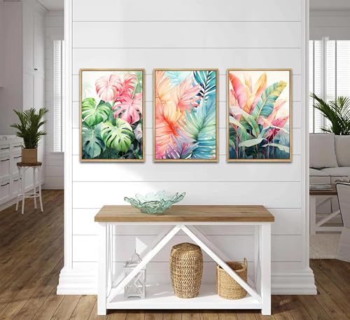 3pcs Tropical Botanical Monstera Leaves Canvas Wall Art (3 Count)