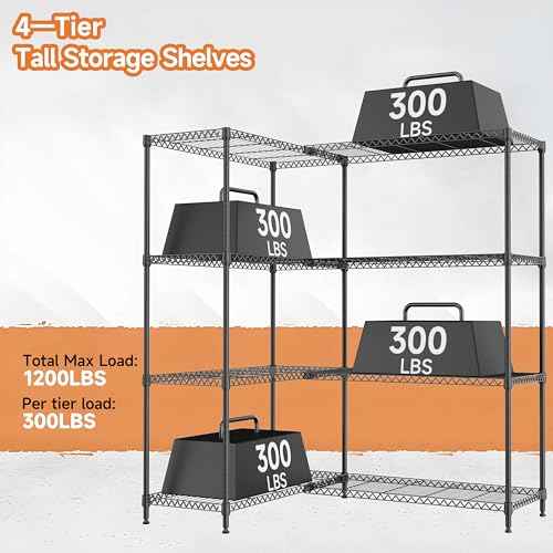 4 Tiers Storage Shelves Load 1200LBS