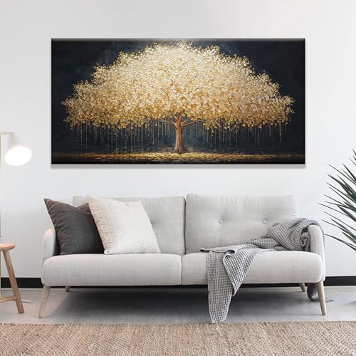 Large Modern Gold Tree Of Life Art Wall Decor For Living Room 29"X 58"