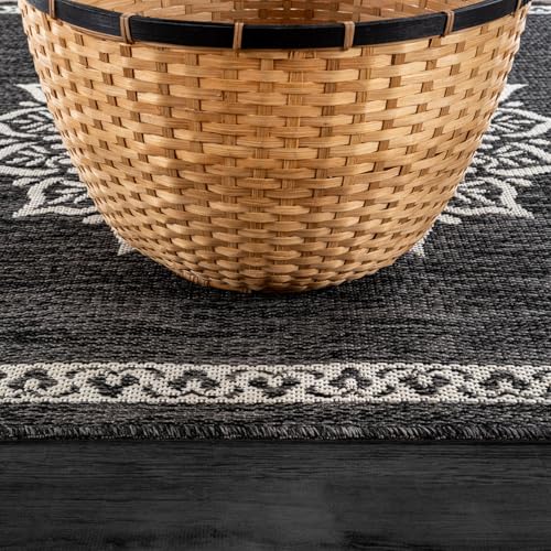Outdoor Rug 8x10 Medallion Darkgray Modern Area Rugs for Indoor and Outdoor Patios Kitchen and Hallway Mats Washable Porch Deck Outside Carpet (80 Sq Ft)