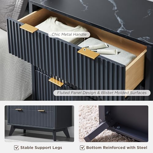 32" Large Fluted Nightstand with 3 Drawers