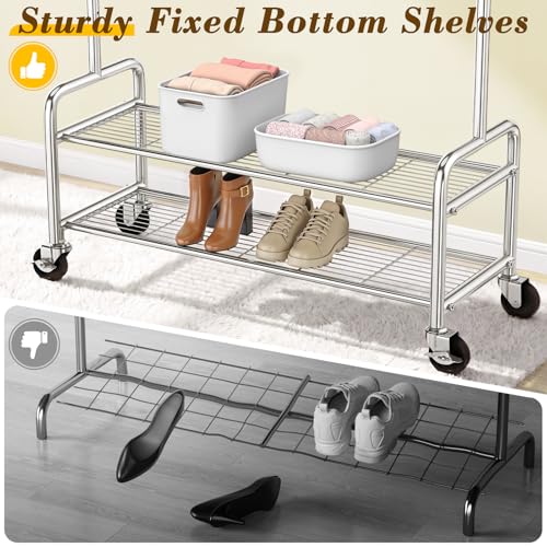 Upgraded 100% Stainless Steel Heavy Duty Clothes Rack with Shelves Loads 760 LBS