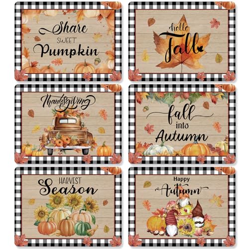 Fall Placemats Set of 6 Buffalo Plaid Plastic Table Mat 17×13×0.04in (6 Count)