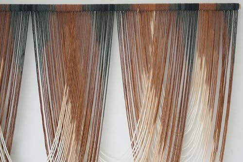 Macrame Wall Hanging Dip Dyed Brown Fiber Tapestry Boho Decor 57" W x 41" L