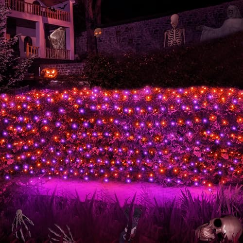 Halloween Lights Outdoor 200LED 8.4ft x 5.2ft Orange Purple Halloween Net Lights with 8 Modes