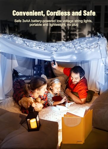 Pure White Battery Operated Christmas String Lights with Timer