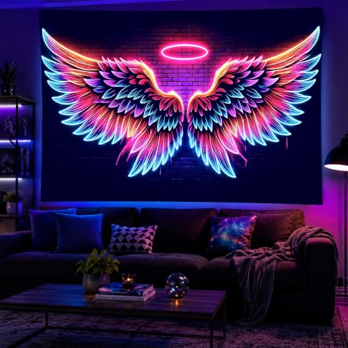 Blacklight Tapestry Angel Wings Neon Decor 59 x 78 Inch