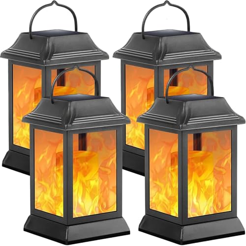 Flickering Flame Solar Lights Outdoor Metal Hanging Lantern (2 Count)