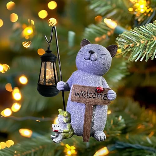 Cat Garden Statue with Solar Lantern