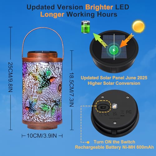 2Pack Solar Lanterns Outdoor Waterproof Hummingbird Garden Gifts for Mom (2 Count)