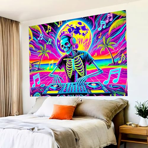 Halloween UV Tapestry DJ Skeleton Backdrop 78 x 59 Inch