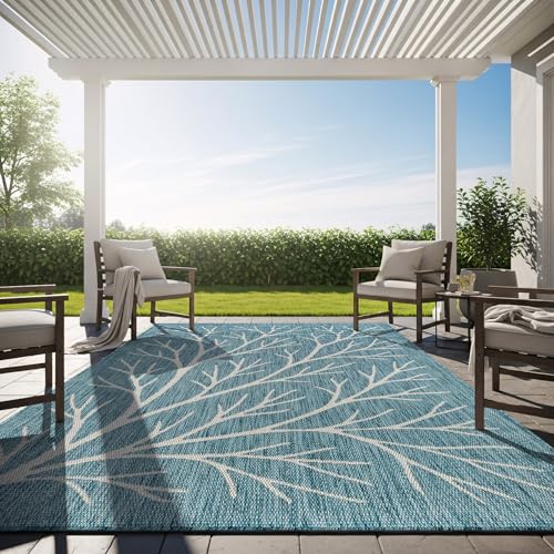 Washable Indoor Outdoor Rug 8x10 Modern Area Rugs Branch Pattern Non Shedding Waterproof Easy Clean Patio Deck Porch Living Room Bedroom Garden RV (80 Sq Ft)