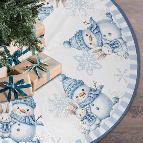 Blue Snowman Christmas Tree Skirt 36inch Snow Xmas Decorations