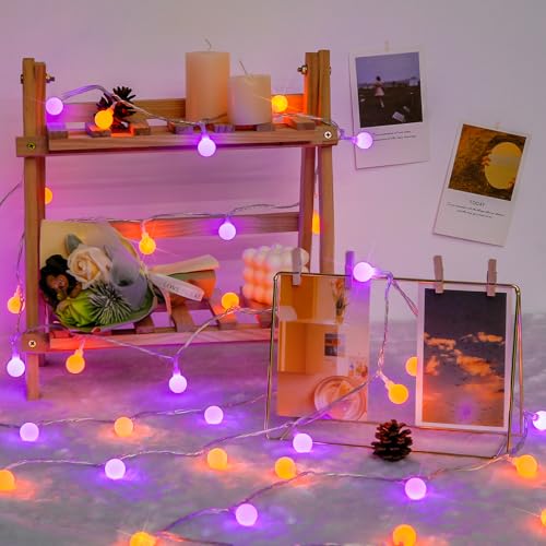 100 LED Globe Orange and Purple Halloween Lights Indoor Remote
