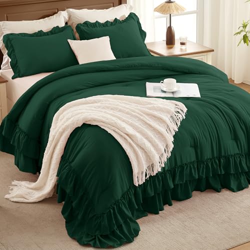 Dark Green Ruffle Full Size Comforter Set