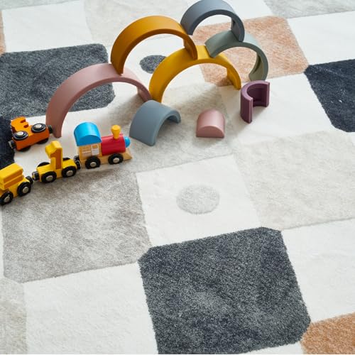 4ft Round Kids Rug Washable Playroom Rug Colorful Nursery Marble (12.57 Sq Ft)