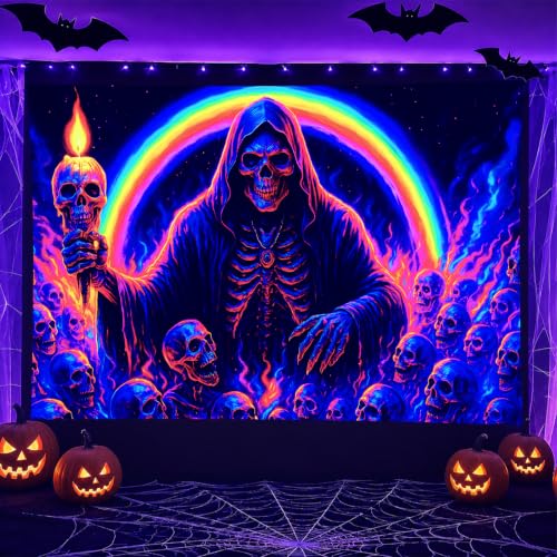 Blacklight Tapestry Grim Reaper Wall Hanging 78 x 59 Inch