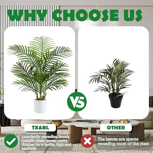 Artificial Palm Tree 3.5FT Tall Fake Tree with White Taper Planter & Pebbles