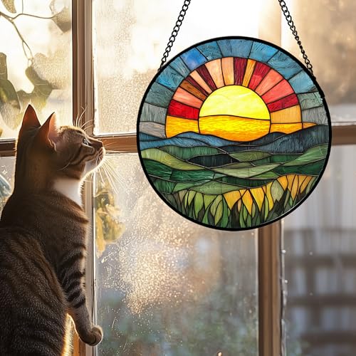 Sunset Gradient Stained Glass Window Hanging Suncatche Gift for Women 15"