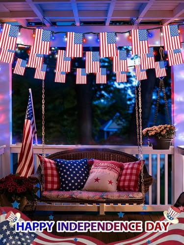 4th of July Decorations 50 LED Solar American Flag String Lights Outdoor