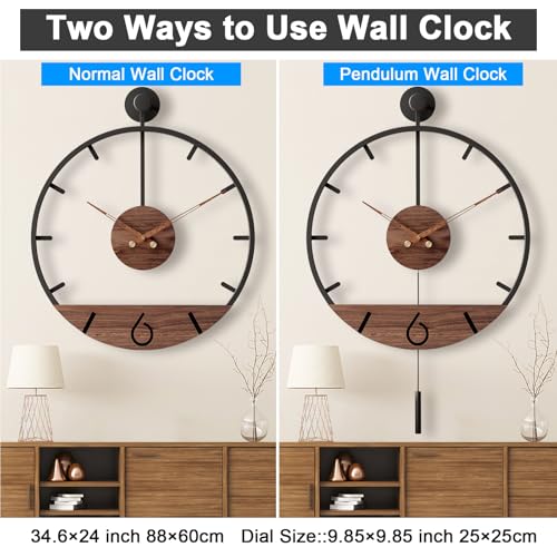 30.7×20 Inch Large Modern Minimalist Walnut Pendulum Wall Clock