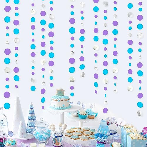 46 Ft Frozen Party Decorations Purple Blue Silver Polka Dots Garlands Hanging Paper Circle Dots Streamer for Frozen Birthday Winter Wonderland Christmas Holiday Wedding Shower Party Supplies