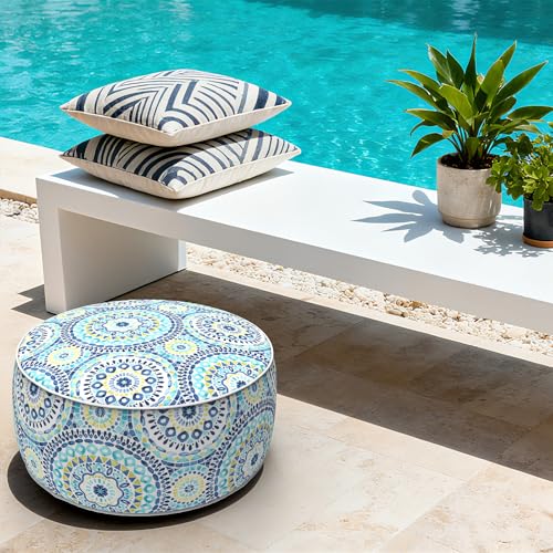 Indoor Outdoor Inflatable Ottoman with Handle D21 x H9 Inch