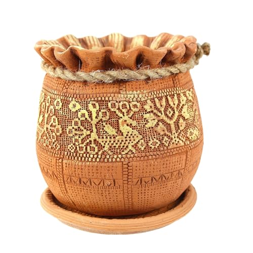 Ceramic Pot with Drainage Hole and Saucer