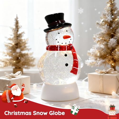 Christmas Snow Globe Snowman Lighted Musical Glitter Globe Battery Operated or USB Powered with Timer Water Glittering Snowing Globe for Christmas Party Home Table Decorations Gifts