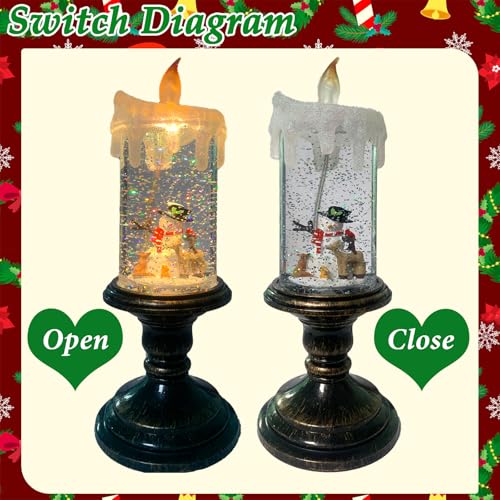Christmas Flickering Flameless Candles Christmas Snow Globe Candle Light Swirling Water Glittering Spinning Candles with 6 Hours Timer for Home Christmas Gift Decorations