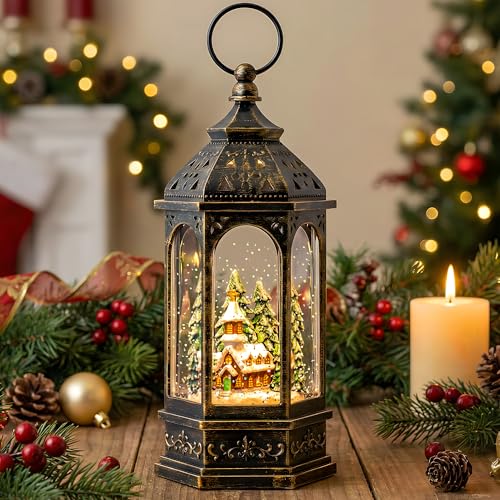 Christmas Snow Globe Lantern Lighted Church Musical Snow Water Lantern Swirling Glittering Home Decoration and Gift