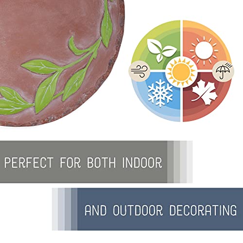 NAT & Jules Floral Laurel Wreath Leaves Pattern Dimensional Indoor Outdoor 12 inch Round Cast Resin Decorative Garden Stepping Stone