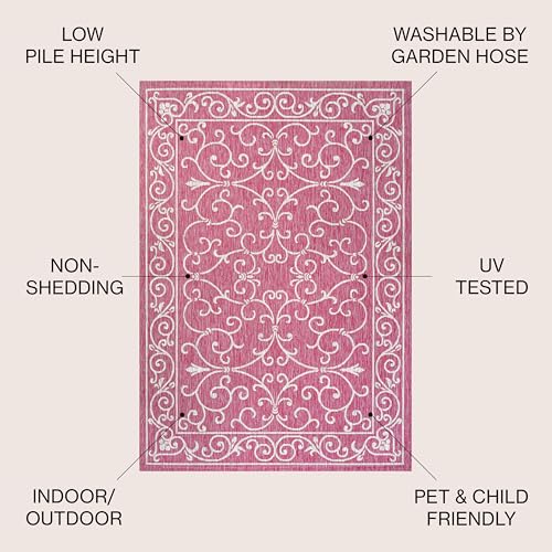Vintage Filigree Indoor Outdoor Area Rug 4X6 Fuchsia