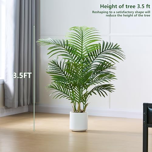 Artificial Palm Tree 3.5FT Tall Fake Tree with White Taper Planter & Pebbles