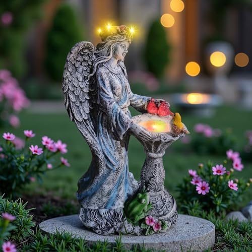 Solar Outdoor Garden Decor Angel Statue Light with Color Changing Birdbath