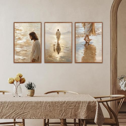 KAlRNE Large Jesus & Sheep Wall Art Christian Bible Decor Set (3 Count)