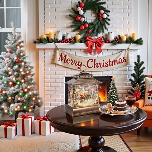 Christmas Snow Globe Lantern Water Glittering Lantern with 8 Songs & 6H Timer Romote Control Christmas Snow Globes USB & Battery Operated for Christmas Festival Decorations Gifts