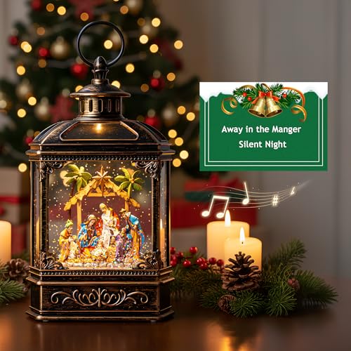 Christmas Snow Globe Lantern Lighted Adoration of The Magi Nativity Manger Scene