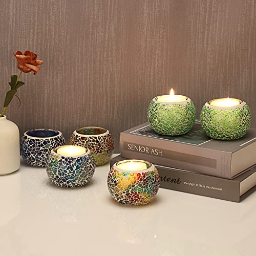 6PCS Mosaic Glass Tea Light Holders Round Bowl Votive Candle Holders