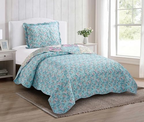 Lilac Rose Toile Lively Patchwork Quilt Set