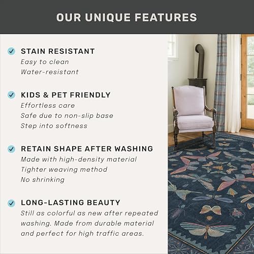 Washable 7x9 Large Area Rug for Living Room (63 Sq Ft)
