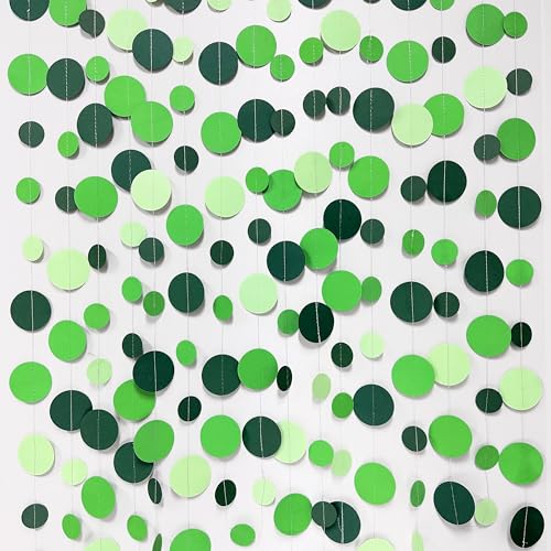 Green Party Decorations Ombre Green Circle Dots Garland Hanging Paper Polka Dot Streamer for Birthday Wedding Bridal Shower Summer Spring Easter St Patrick’s Day Golf Tea Party Supplies