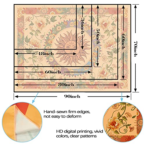 Vintage Sun Tapestry for Classroom Rainbow Boho 70s Sunshine Sunset Tapestries Wall Hanging Aesthetic Retro Tapestrys for Living Room Dorm