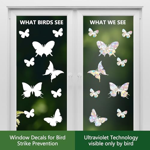 56 Pcs Butterfly Rainbow Prism Window Stickers for Birds (4 Count)